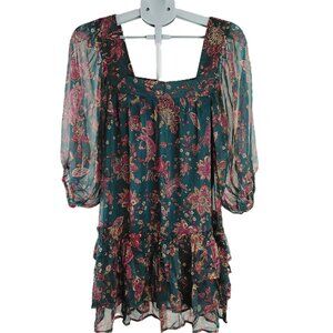 Band Of The Free Mandy Floral Long Sleeve Dress Women's Size Small Pine Berry